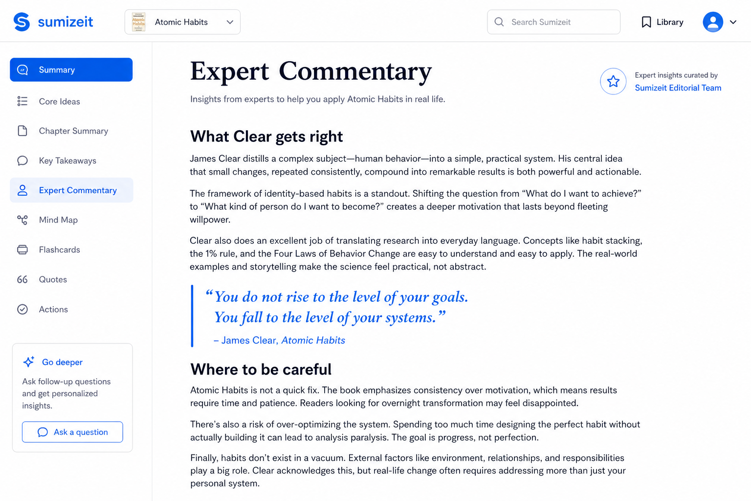 Expert Commentary screenshot for Atomic Habits